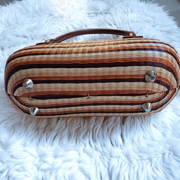 Le Sac for Kultura Structured Woven Straw Handbag Velvet Lined Top Handle NWT - Picture 7 of 11